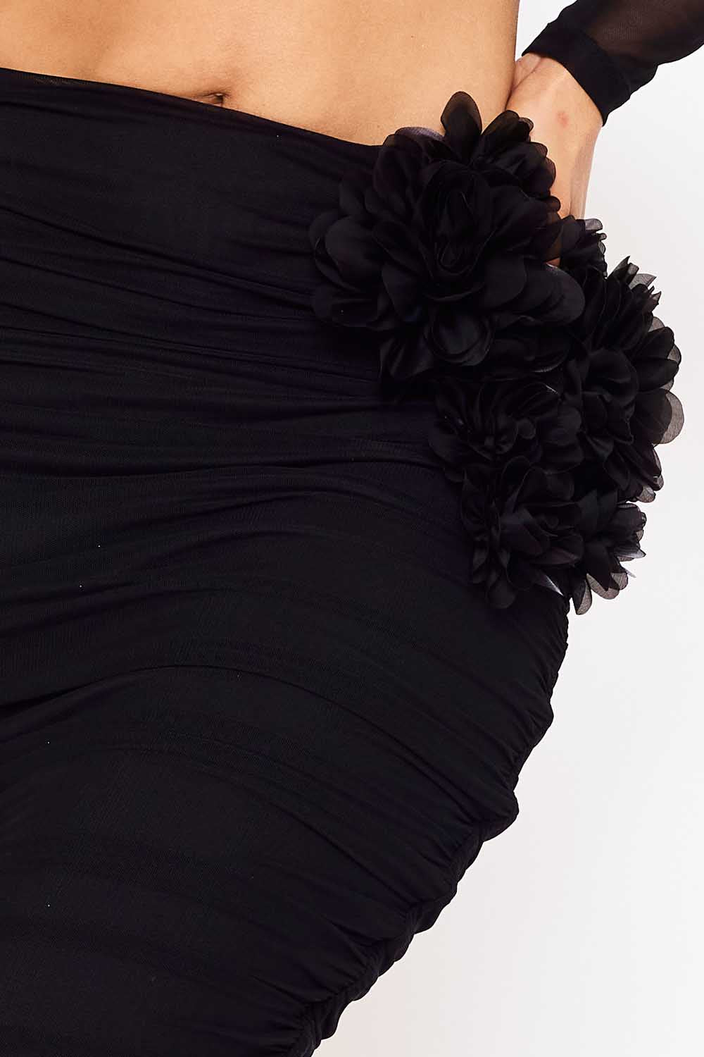 POWER MESH FLORAL &nbsp;APPLIQUE ATTACHED MIDI SKIRT SET