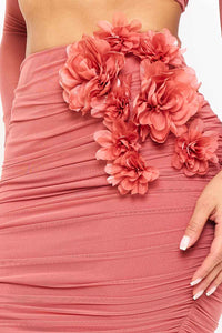 POWER MESH FLORAL &nbsp;APPLIQUE ATTACHED MIDI SKIRT SET