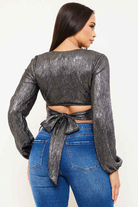 FOIL OPEN FRONT WITH STRAP ON BUST CROP TOP