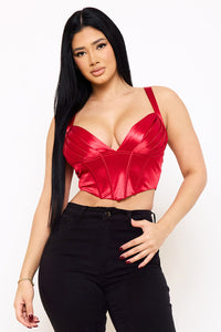 KNIT SATIN BUSTIER CROP TOP