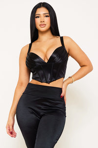 KNIT SATIN BUSTIER CROP TOP