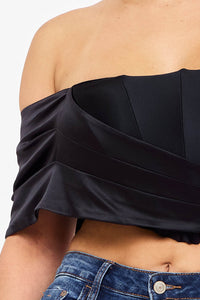 PEARL SATIN ONE SHOULDER OFF THE SHOULDER CROP TOP
