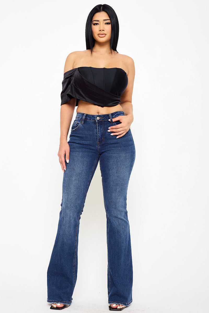 PEARL SATIN ONE SHOULDER OFF THE SHOULDER CROP TOP
