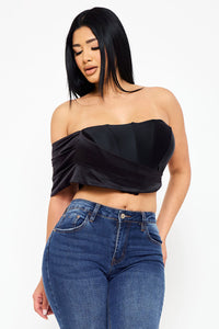PEARL SATIN ONE SHOULDER OFF THE SHOULDER CROP TOP