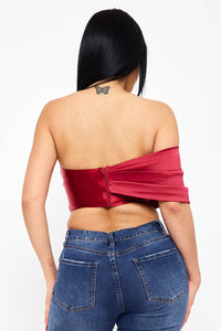 PEARL SATIN ONE SHOULDER OFF THE SHOULDER CROP TOP