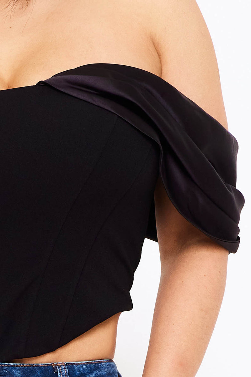FABRIC CONTRAST DRAPED OFF THE SHOULDER TOP