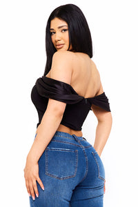 FABRIC CONTRAST DRAPED OFF THE SHOULDER TOP