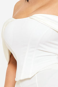 FABRIC CONTRAST DRAPED OFF THE SHOULDER TOP