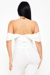 FABRIC CONTRAST DRAPED OFF THE SHOULDER TOP