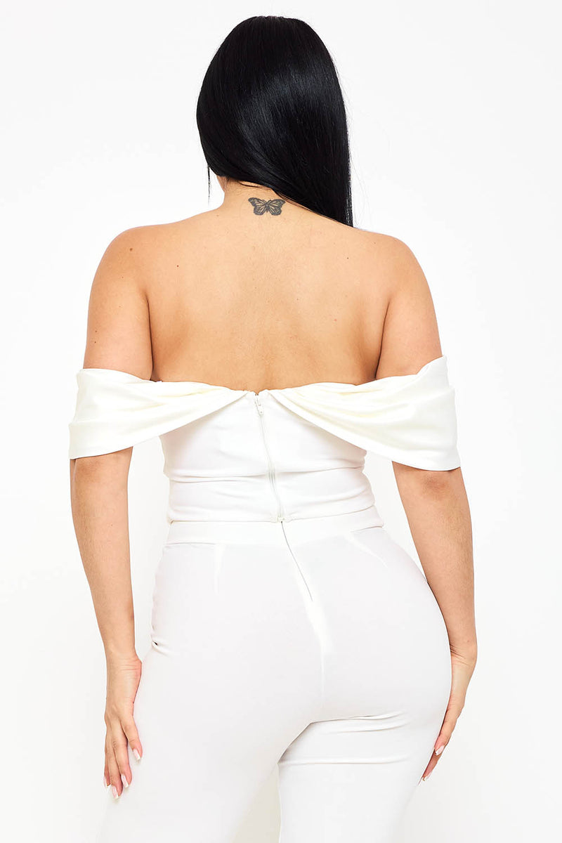 FABRIC CONTRAST DRAPED OFF THE SHOULDER TOP