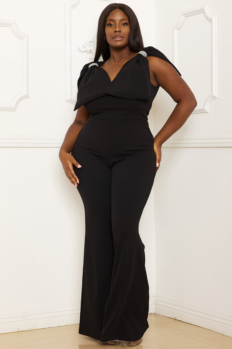 RIBBON ON SHOULDER PLUS SIZE JUMPSUIT