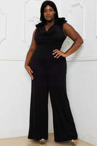 FLOWER FOLDED SHOULDER PLUS SIZE JUMPSUIT