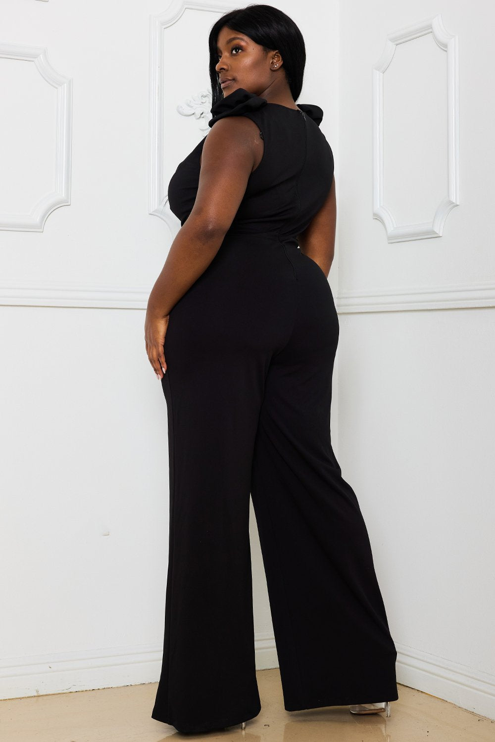 FLOWER FOLDED SHOULDER PLUS SIZE JUMPSUIT