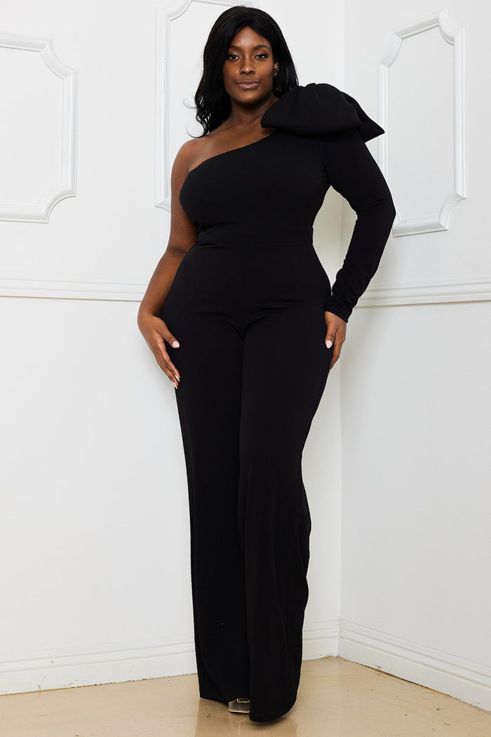 ONESHOULDER WITH BOW DETAIL PLUS SIZE JUMPSUIT