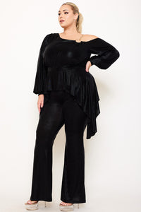 SLINKY FOIL ONE SHOULDER WITH GOLD CHAIN PLUS SIZE JUMPSUIT