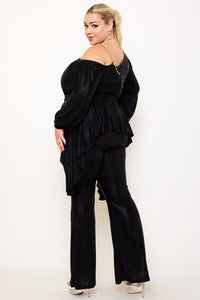 SLINKY FOIL ONE SHOULDER WITH GOLD CHAIN PLUS SIZE JUMPSUIT