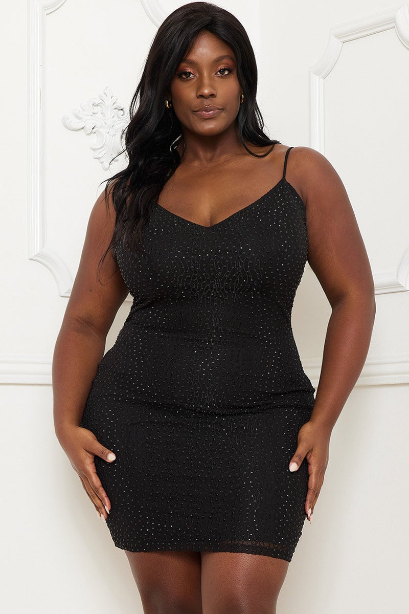 RHINESTONE BODY PLUS SIZE MINI DRESS