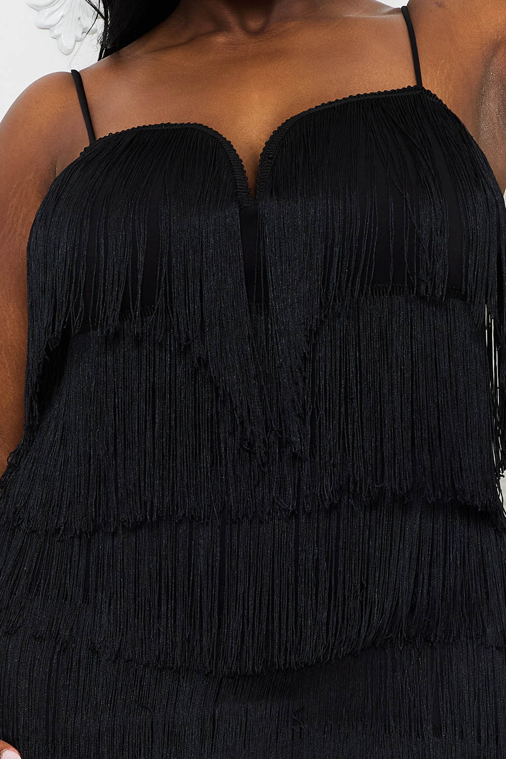 LAYERED FRINGE PLUS SIZE MINI DRESS