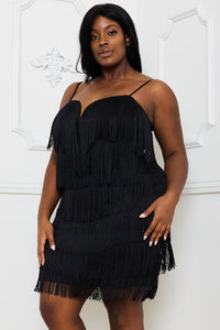 LAYERED FRINGE PLUS SIZE MINI DRESS