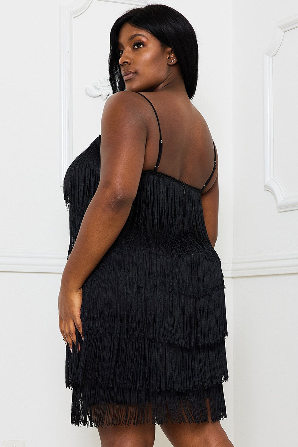 LAYERED FRINGE PLUS SIZE MINI DRESS