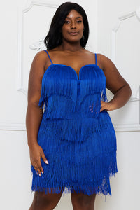 LAYERED FRINGE PLUS SIZE MINI DRESS