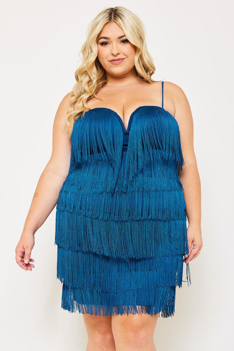 LAYERED FRINGE PLUS SIZE MINI DRESS