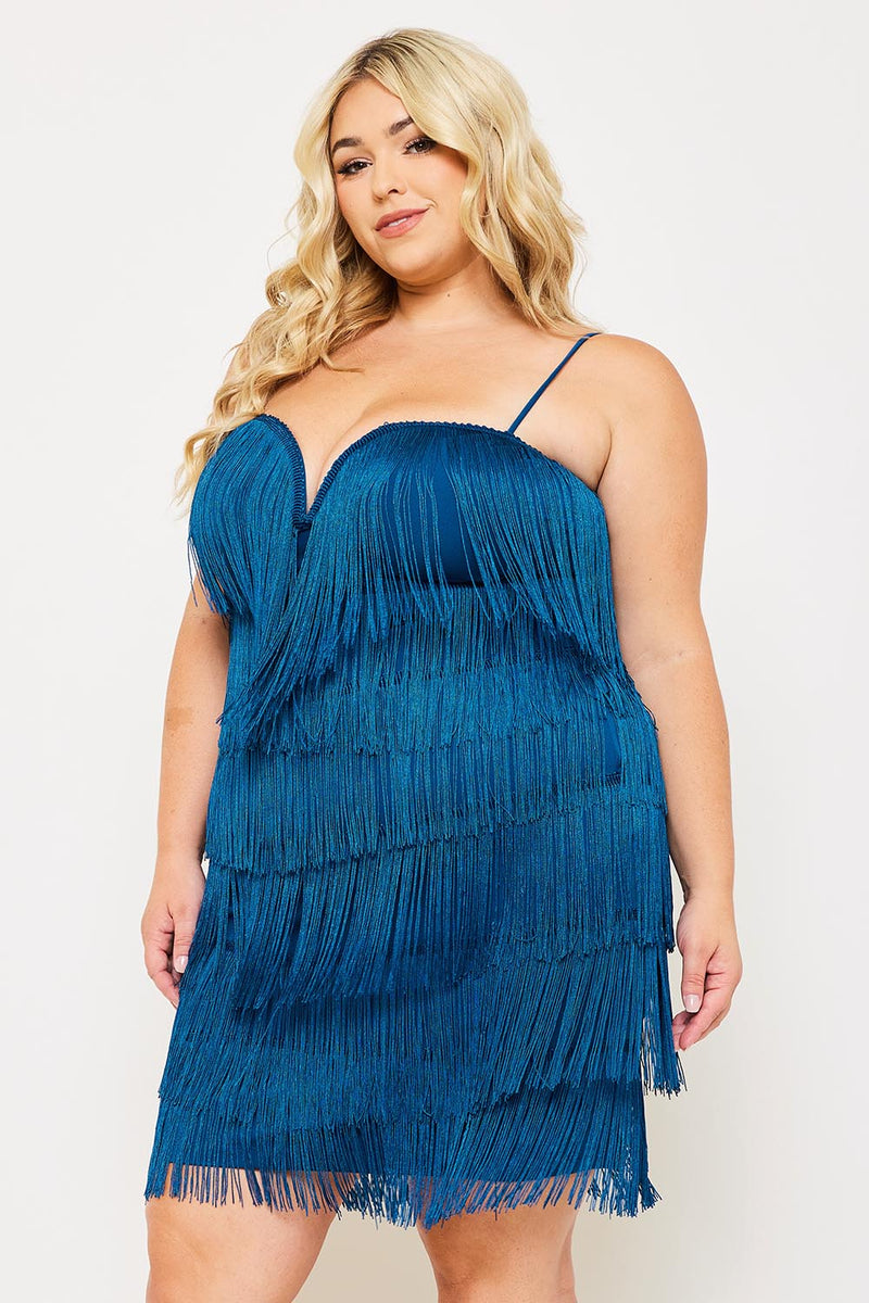 LAYERED FRINGE PLUS SIZE MINI DRESS