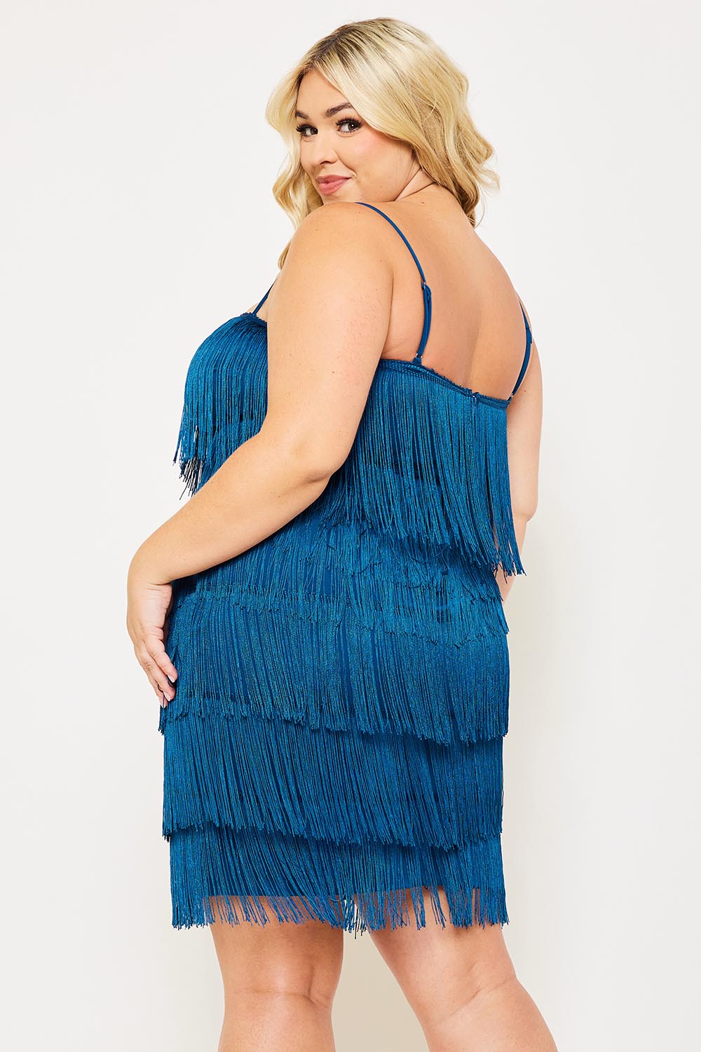 LAYERED FRINGE PLUS SIZE MINI DRESS