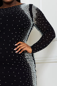 SQUARE AND RHINESTONE MESH PLUS SIZE MINI DRESS