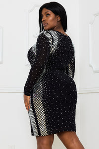 SQUARE AND RHINESTONE MESH PLUS SIZE MINI DRESS