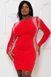 SQUARE AND RHINESTONE MESH PLUS SIZE MINI DRESS