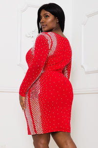 SQUARE AND RHINESTONE MESH PLUS SIZE MINI DRESS