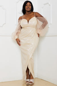 GLITTERED MESH SLEEVE PLUS SIZE MAXI DRESS