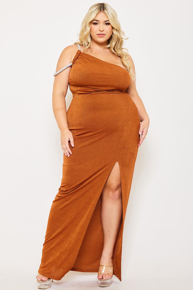 GLITTER ONE SHOULDER PLUS SIZE MAXI DRESS