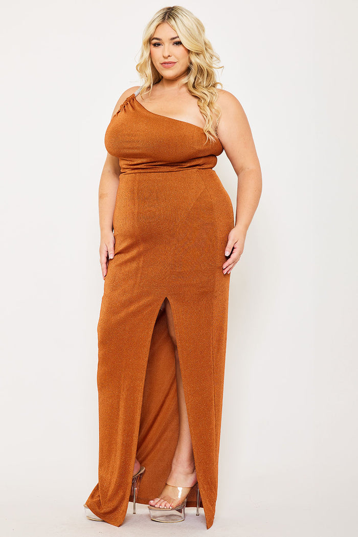 GLITTER ONE SHOULDER PLUS SIZE MAXI DRESS