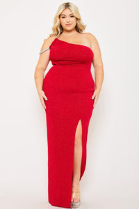 GLITTER ONE SHOULDER PLUS SIZE MAXI DRESS