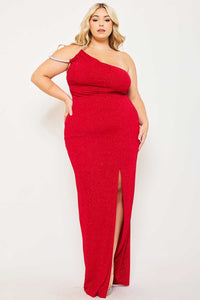 GLITTER ONE SHOULDER PLUS SIZE MAXI DRESS