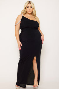 GLITTER ONE SHOULDER PLUS SIZE MAXI DRESS