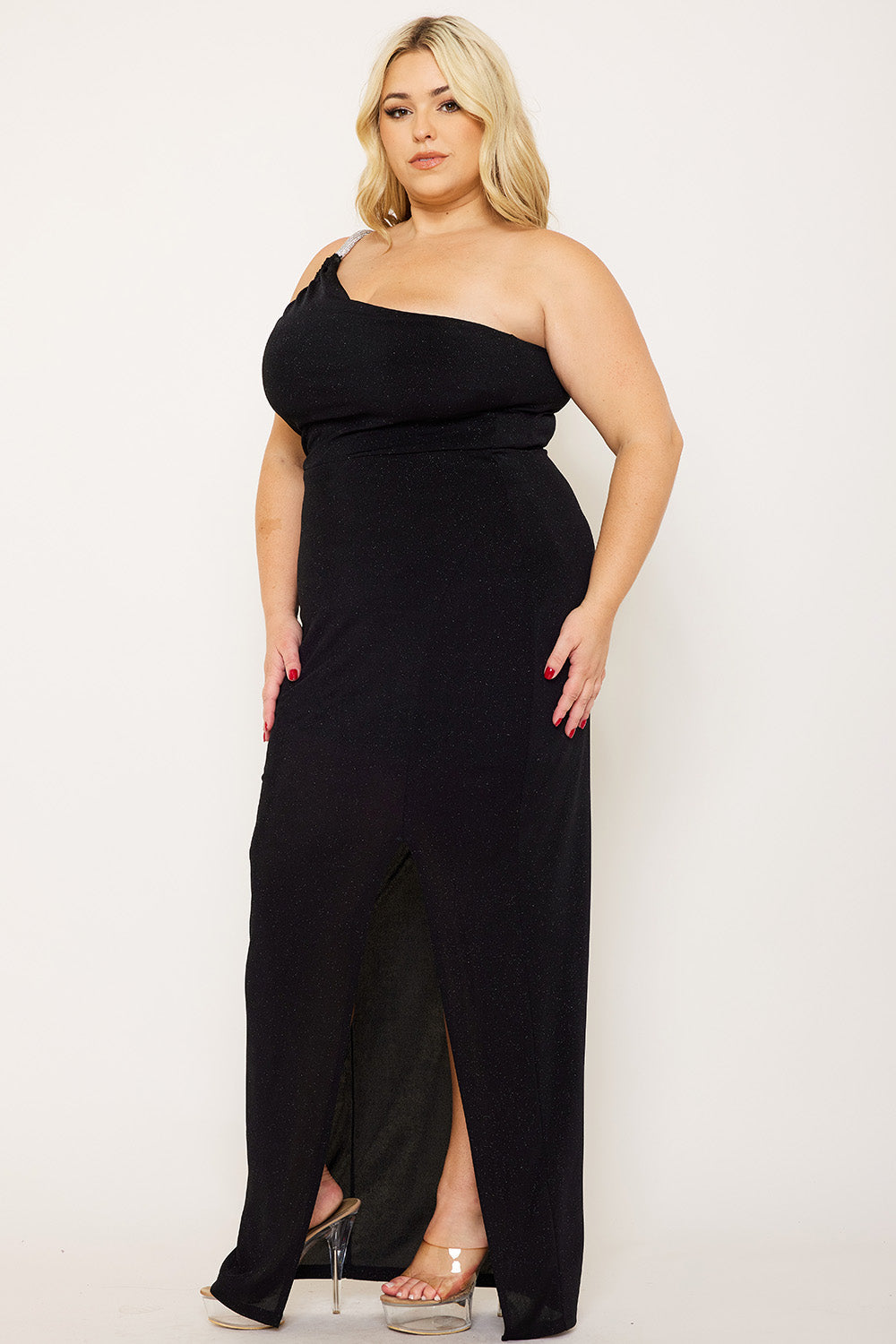 GLITTER ONE SHOULDER PLUS SIZE MAXI DRESS