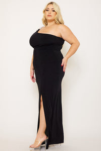 GLITTER ONE SHOULDER PLUS SIZE MAXI DRESS