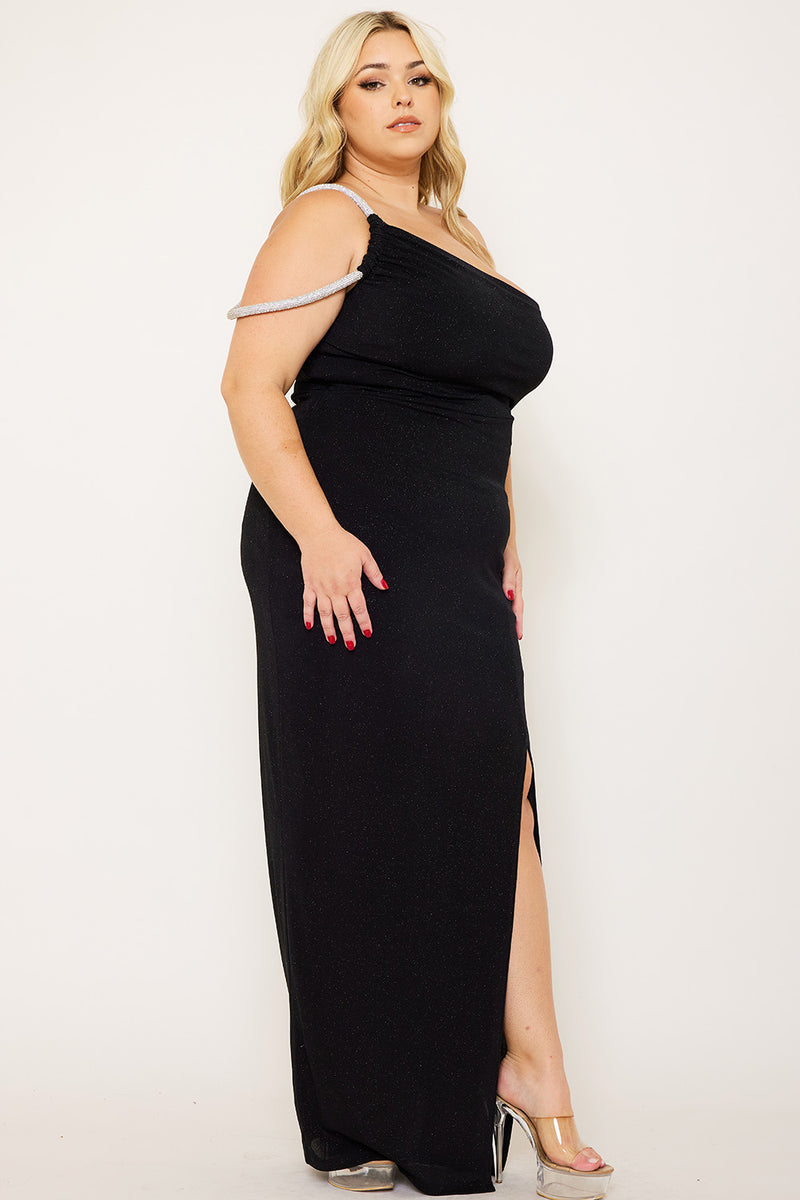 GLITTER ONE SHOULDER PLUS SIZE MAXI DRESS