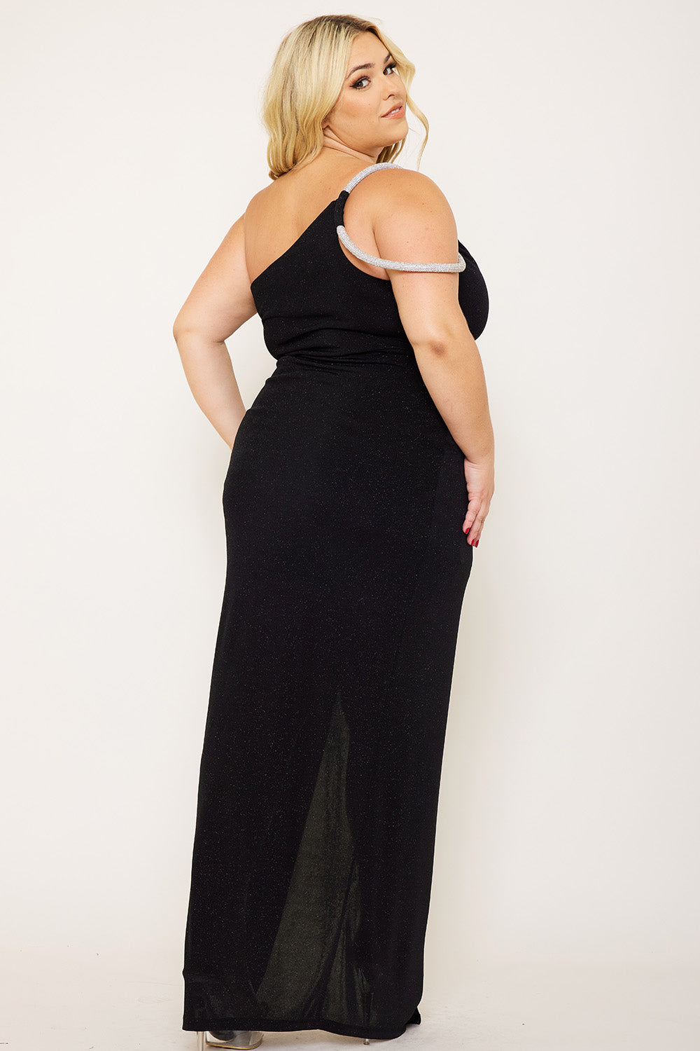 GLITTER ONE SHOULDER PLUS SIZE MAXI DRESS