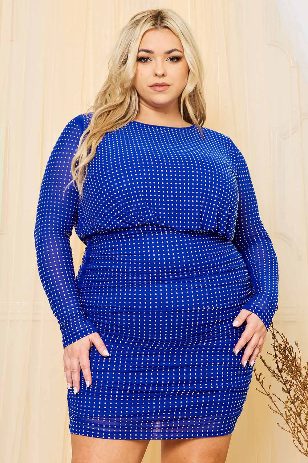 RHINESTONE ROUND NECK PLUS SIZE MINI DRESS