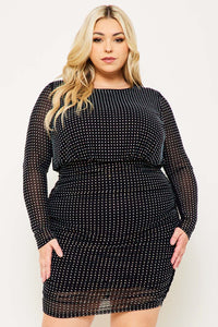 RHINESTONE ROUND NECK PLUS SIZE MINI DRESS