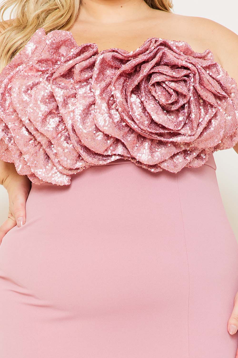 SEQUIN FLOWER BUST PLUS SIZE MAXI DRESS