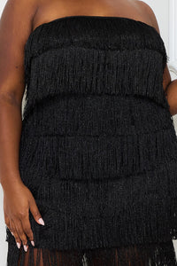 LAYERED FRINGE PLUS SIZE MINI DRESS