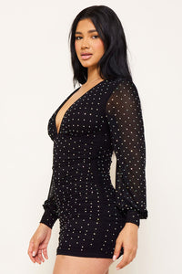 RHINESTONE ON MESH MINI DRESS