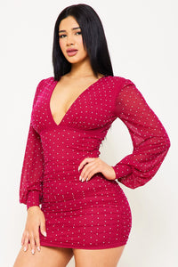 RHINESTONE ON MESH MINI DRESS