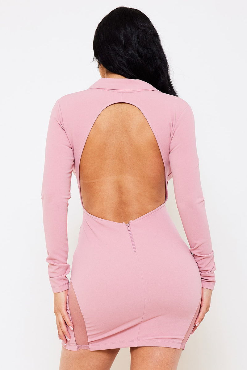 OPEN BACK COLLAR FRONT MINI DRESS