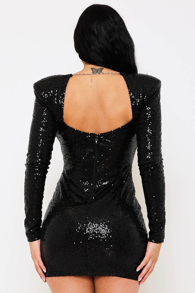 SEQUIN OPEN BACK MINI DRESS